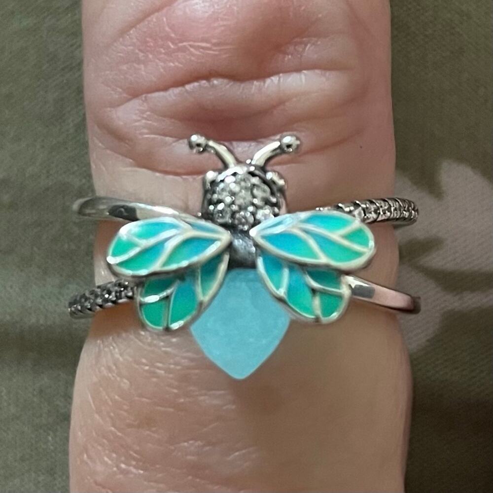 Glow In The Dark Stainless Steel Firefly Ring ~ Size 8